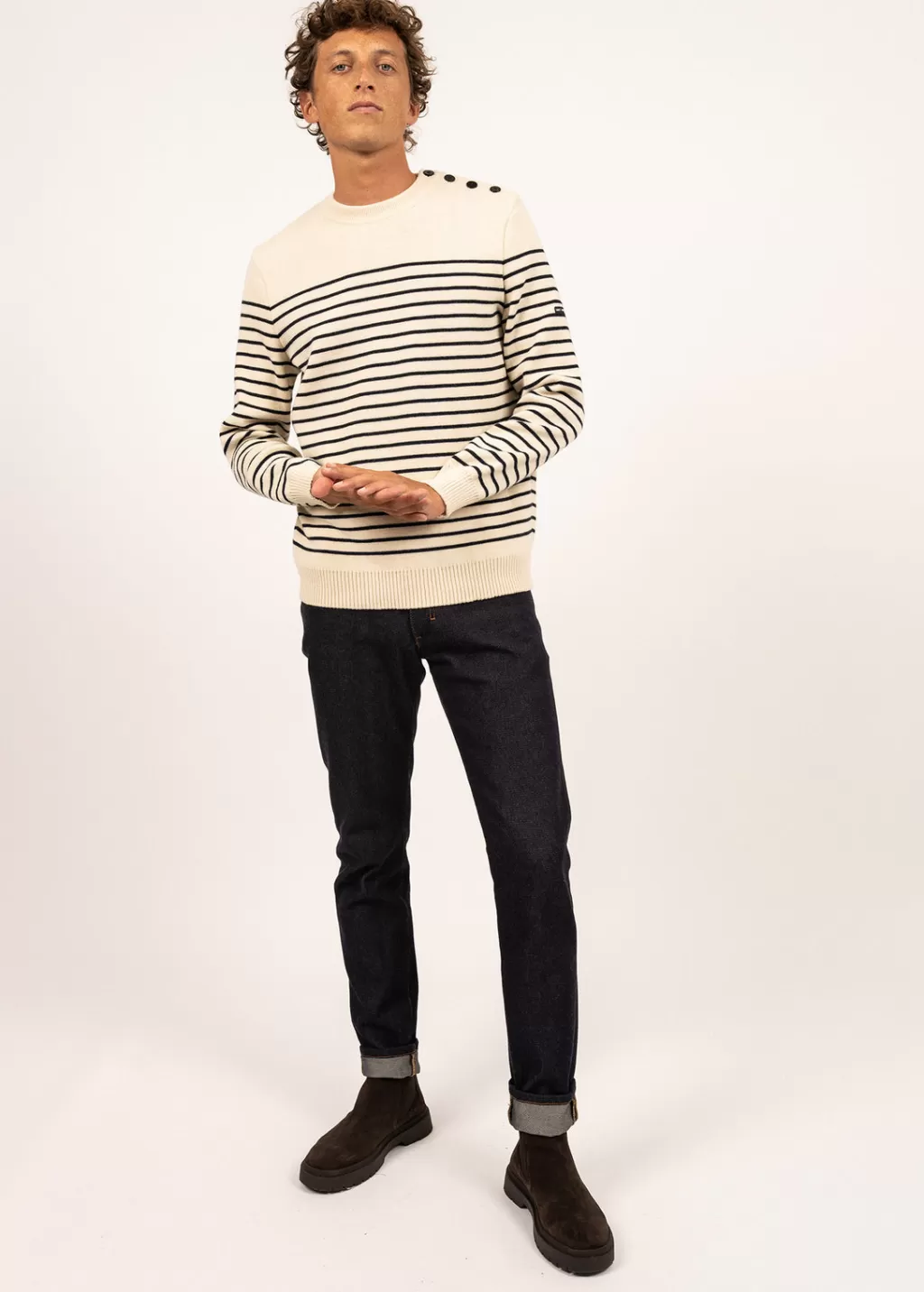 Sale Saint James Binic striped sailor jumper Ecru/marine