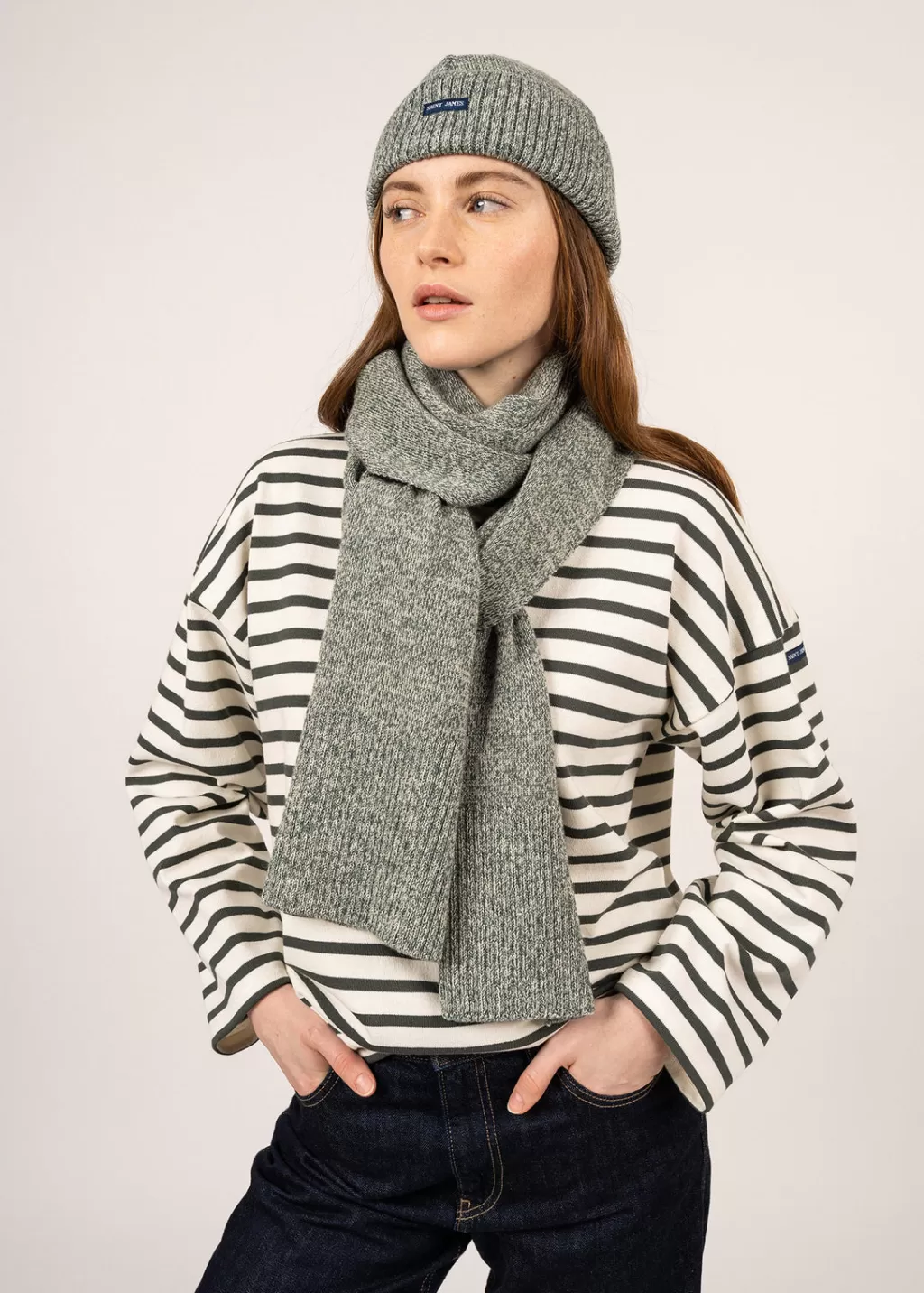 Discount Saint James Bréauté wool scarf Vegetal/ecru