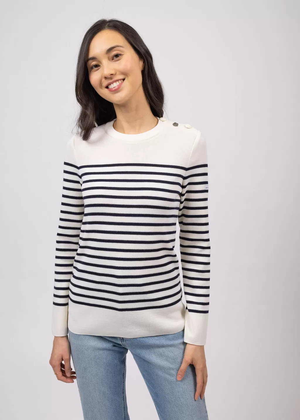 Cheap Saint James Brégançon striped sailor jumper Blanc/navy/navy