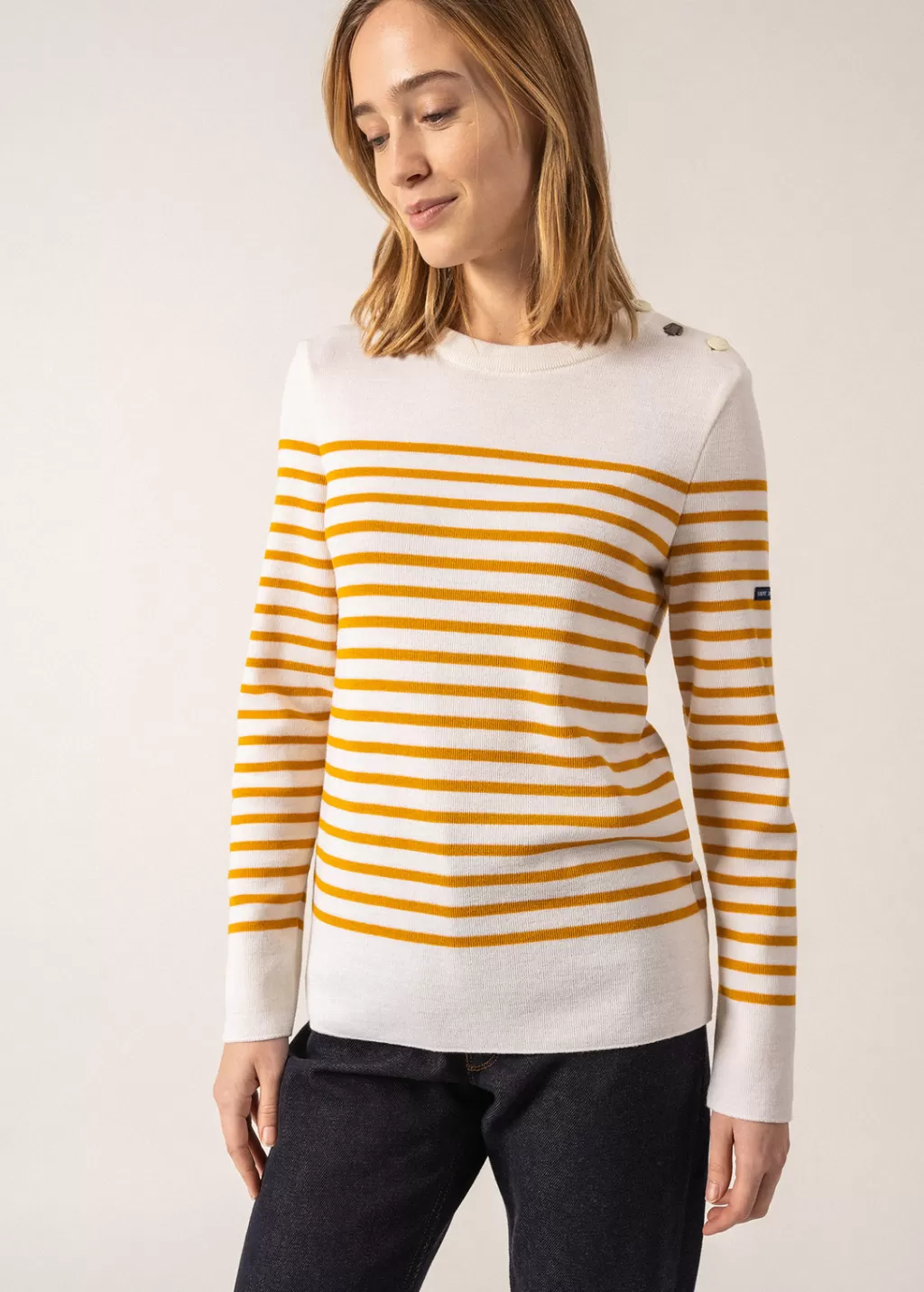 Cheap Saint James Brégançon striped sailor jumper Blanc/ambre/jean