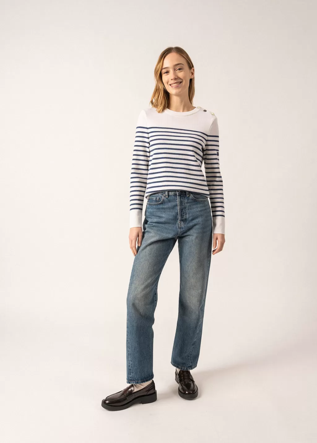 Fashion Saint James Brégançon striped sailor jumper Blanc/jean/doly