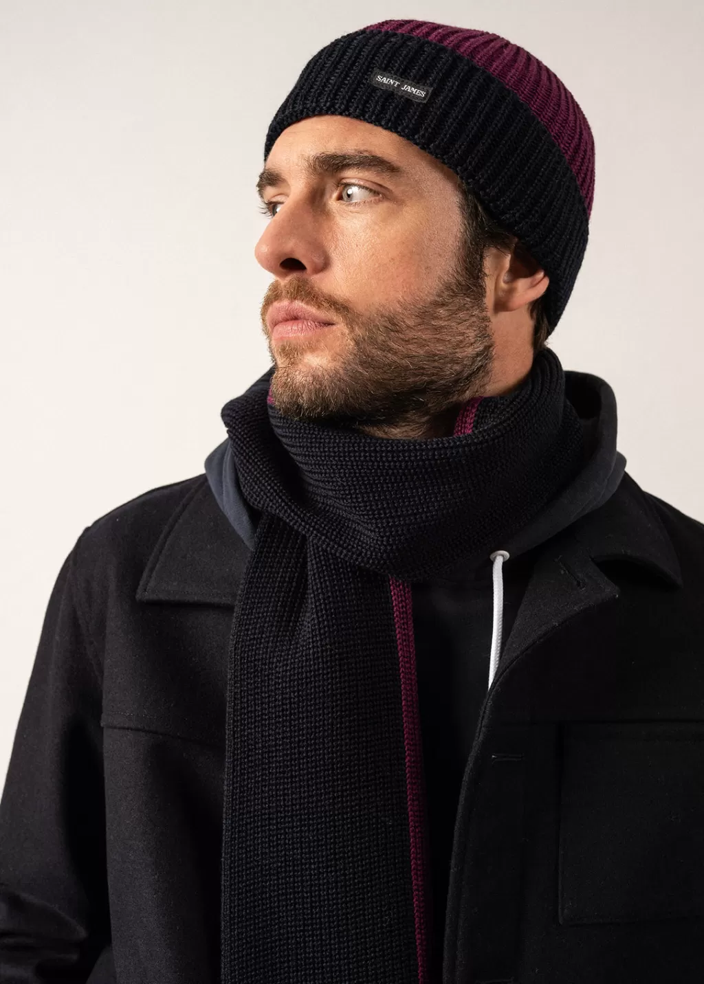 Sale Saint James Canot Two-tone Wool Beanie Prune/navy