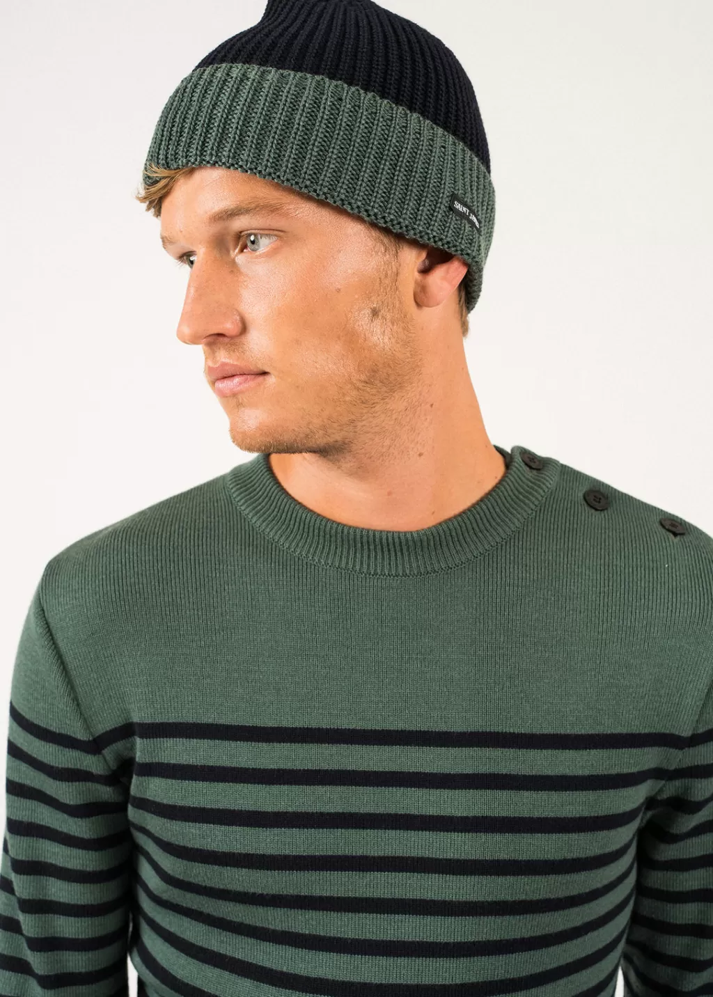 Clearance Saint James Canot Two-tone Wool Beanie Navy/vegetal