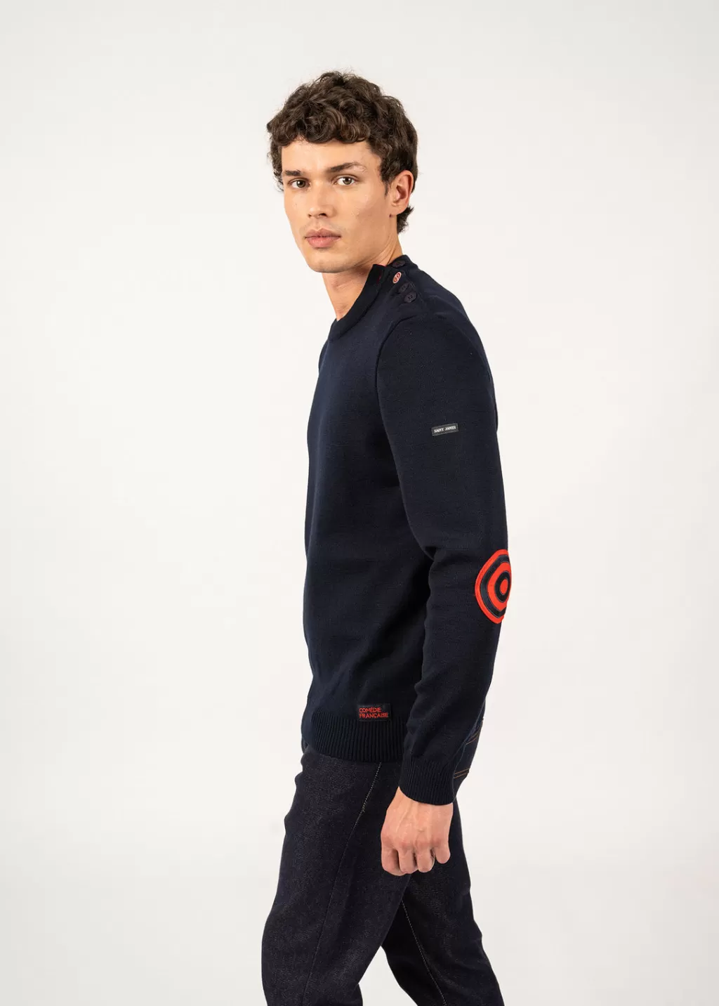 Sale Saint James Comfortable sailor jumper with elbow patches Navy/multico