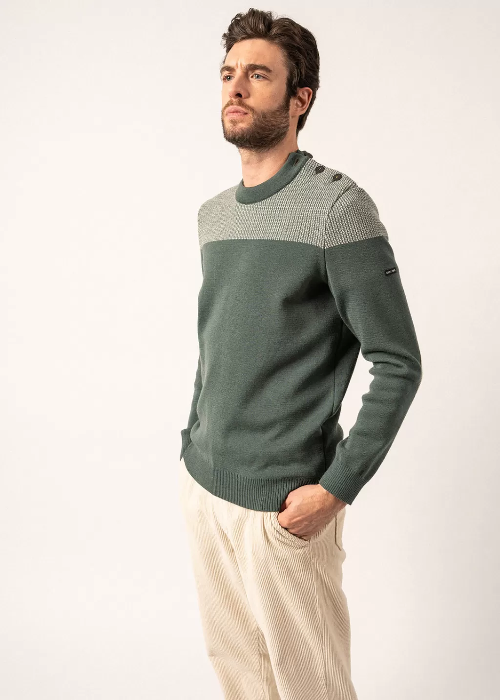 Clearance Saint James Dinan bicolour sailor jumper Vegetal/ecru