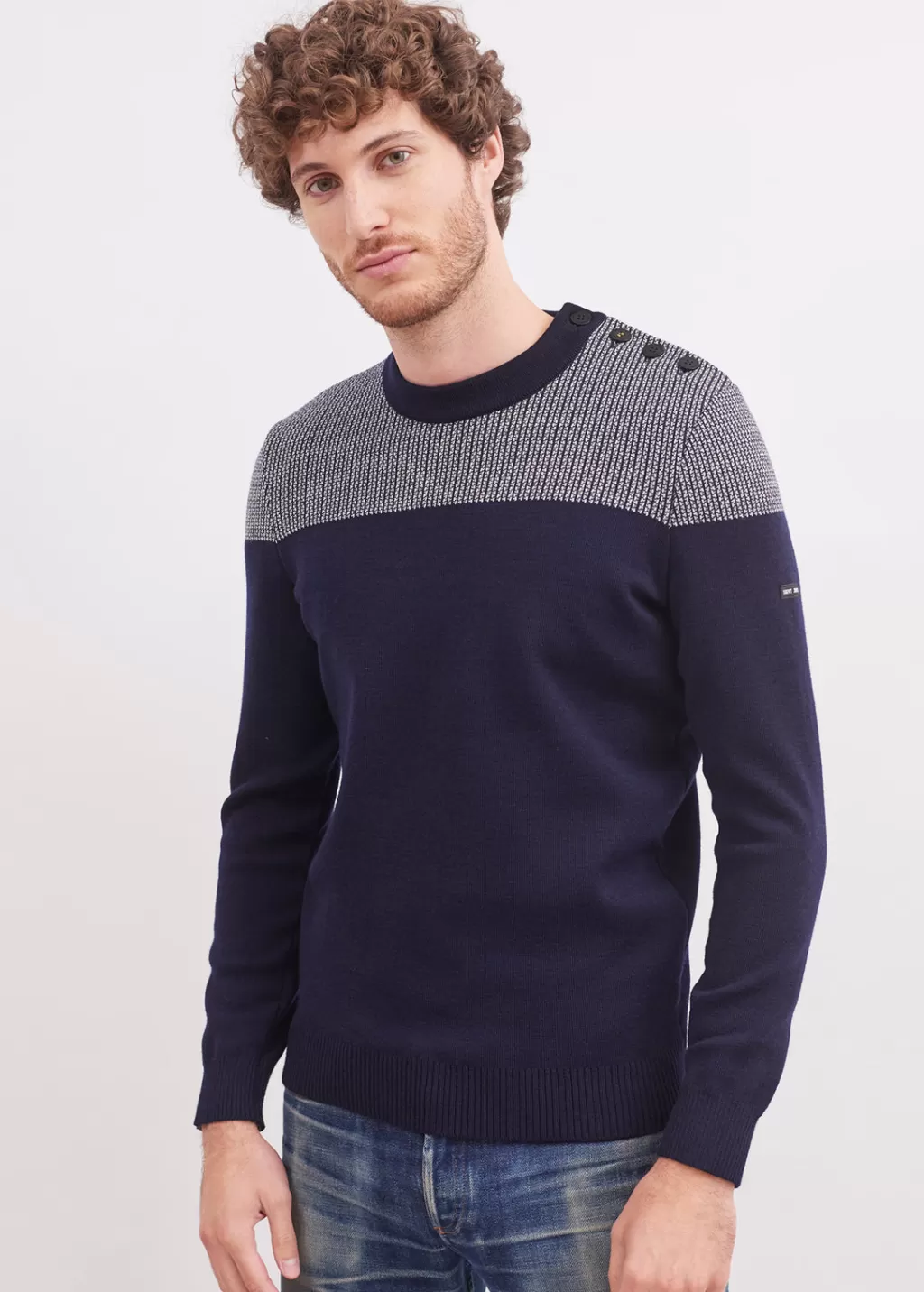 Shop Saint James Dinan bicolour sailor jumper Marine/ecru