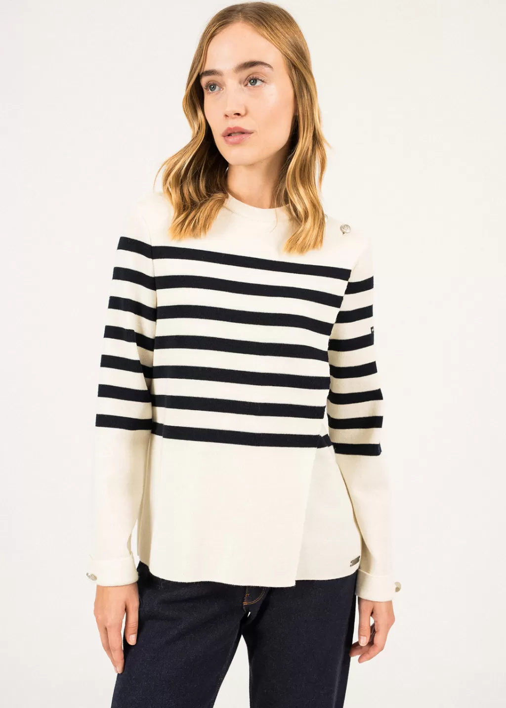 Online Saint James Docks Striped Wraparound Jumper Ecume/navy