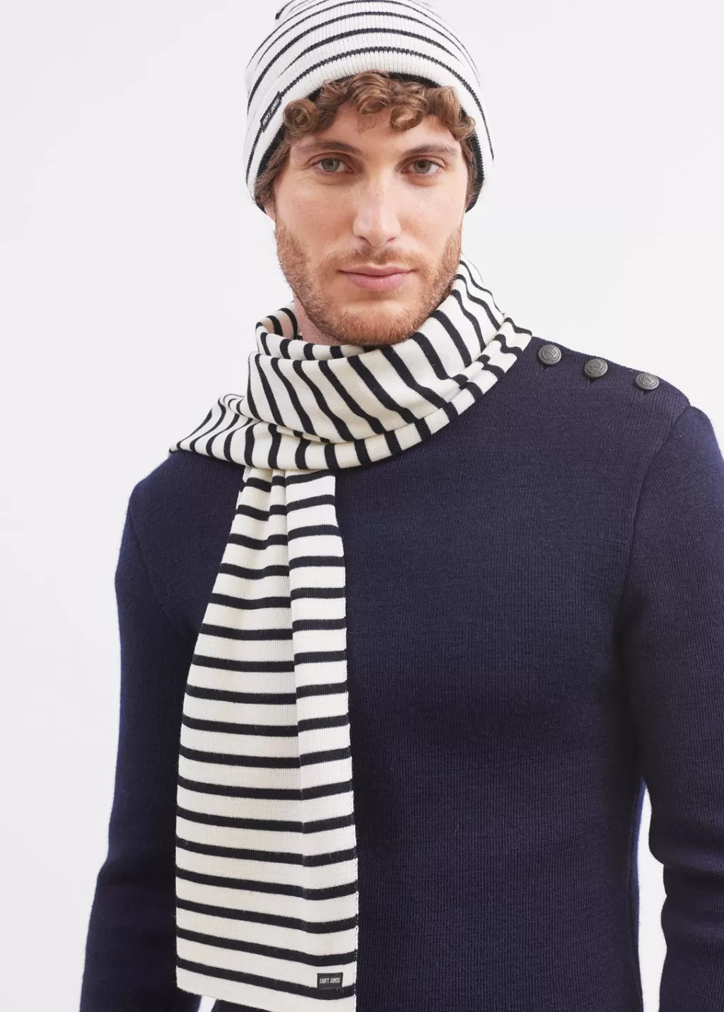 Best Saint James Duguay striped scarf Ecume/navy