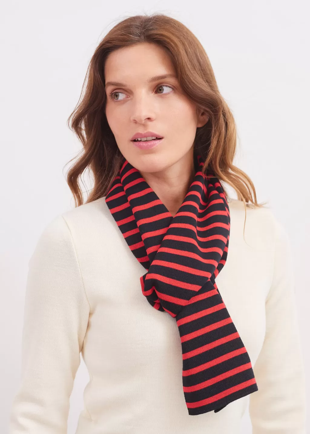 Outlet Saint James Duguay striped scarf Navy/tulipe