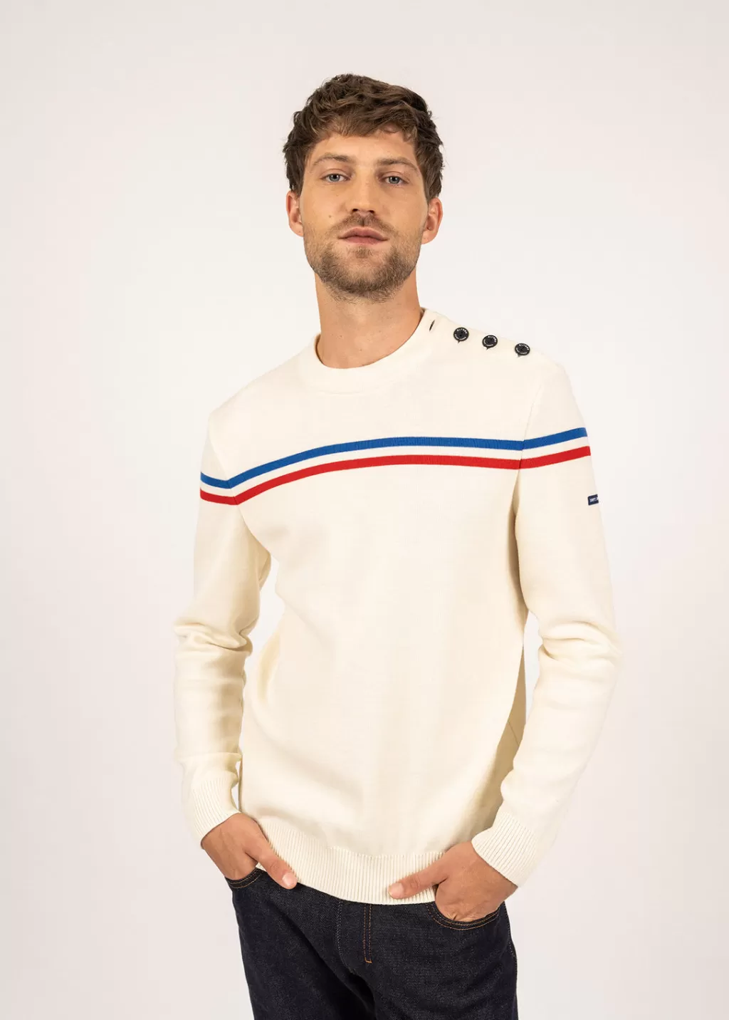 Fashion Saint James Elysée jumper with placed stripes Ecume/tulipe/gitane