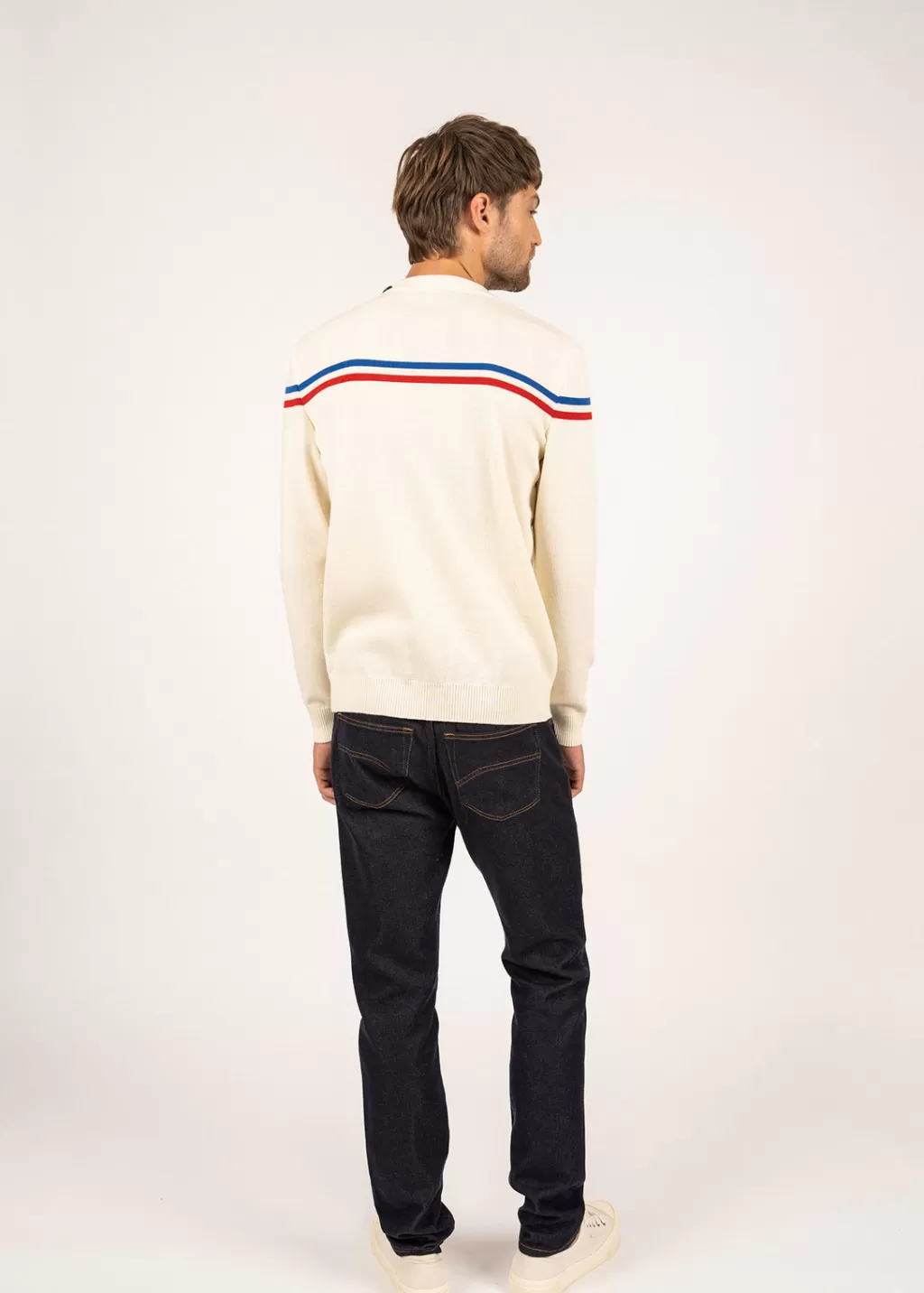 Fashion Saint James Elysée jumper with placed stripes Ecume/tulipe/gitane