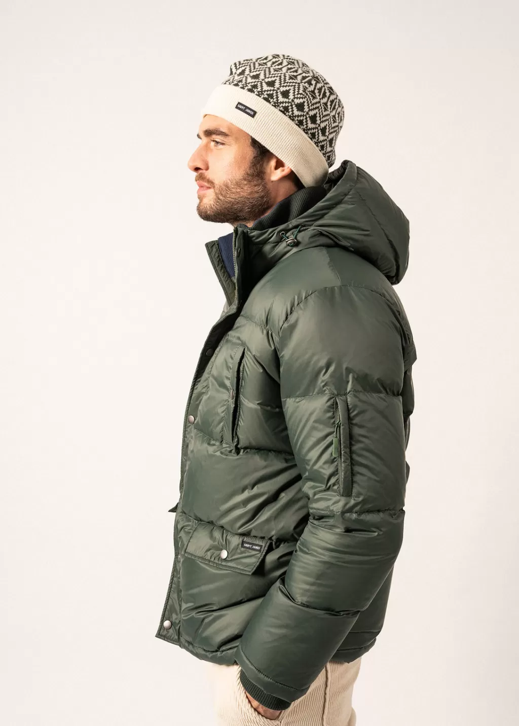 Outlet Saint James Escapade Jacquard Wool Beanie Ecume/vegetal