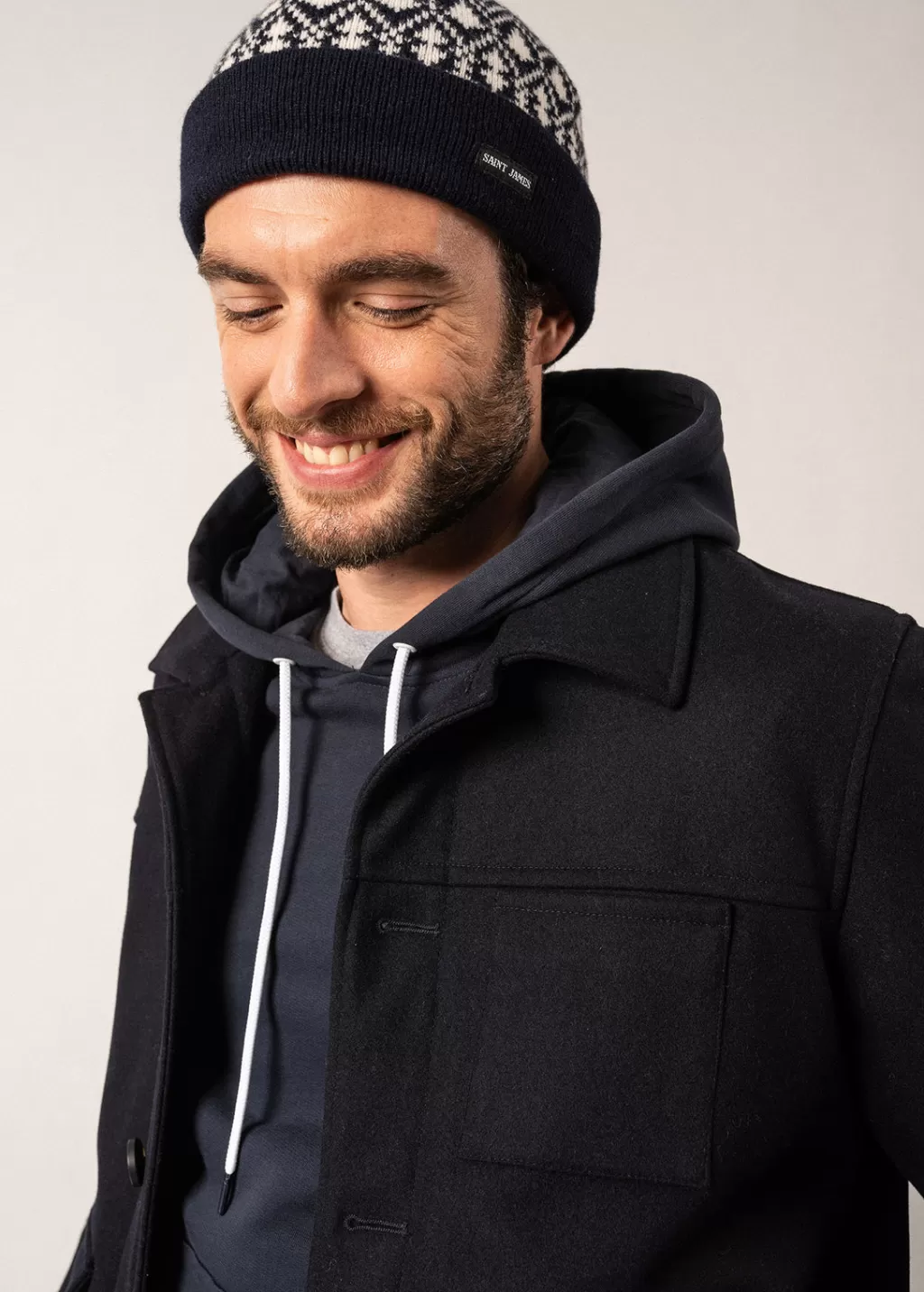 Sale Saint James Escapade Jacquard Wool Beanie Navy/ecume