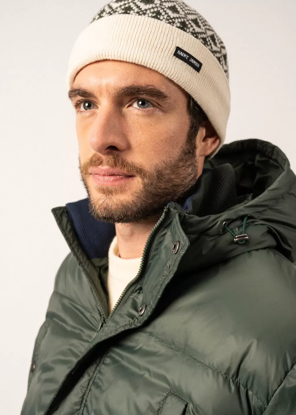 Outlet Saint James Escapade Jacquard Wool Beanie Ecume/vegetal