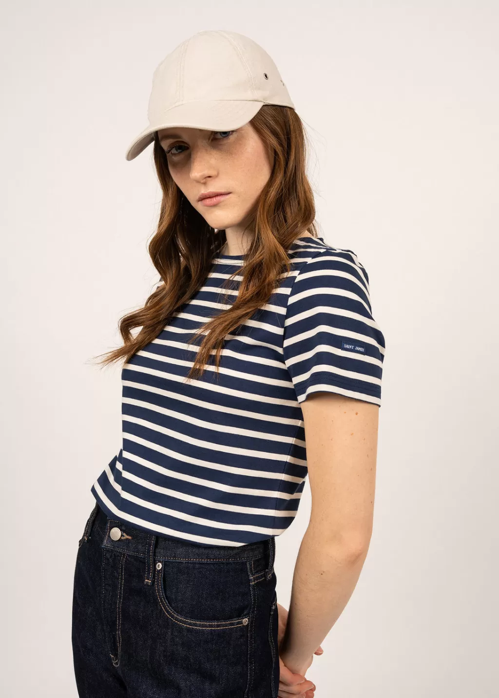 Clearance Saint James Etrille short sleeve striped sailor shirt Marine/ecru