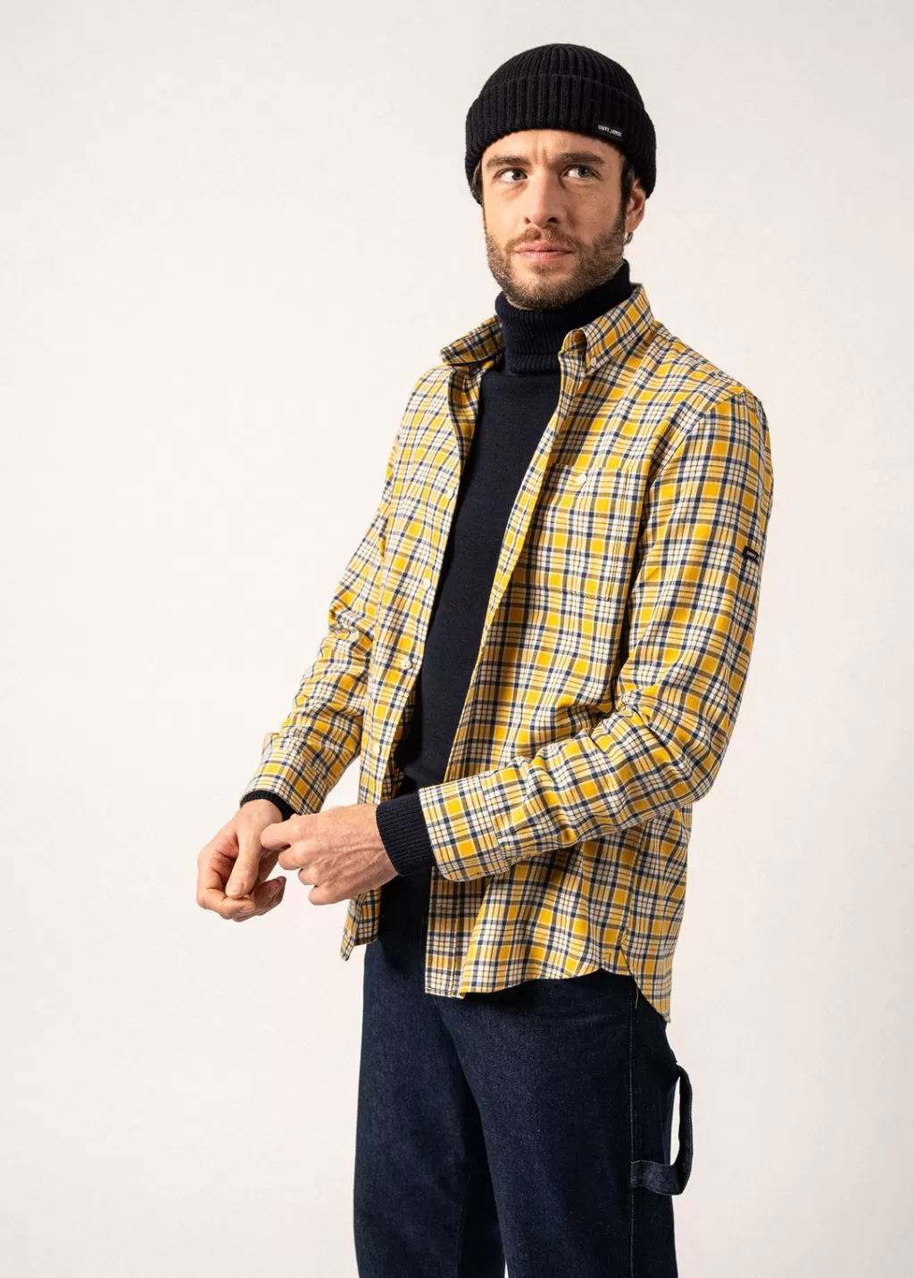 Store Saint James Florent Checked Shirt Ambre/vegetal