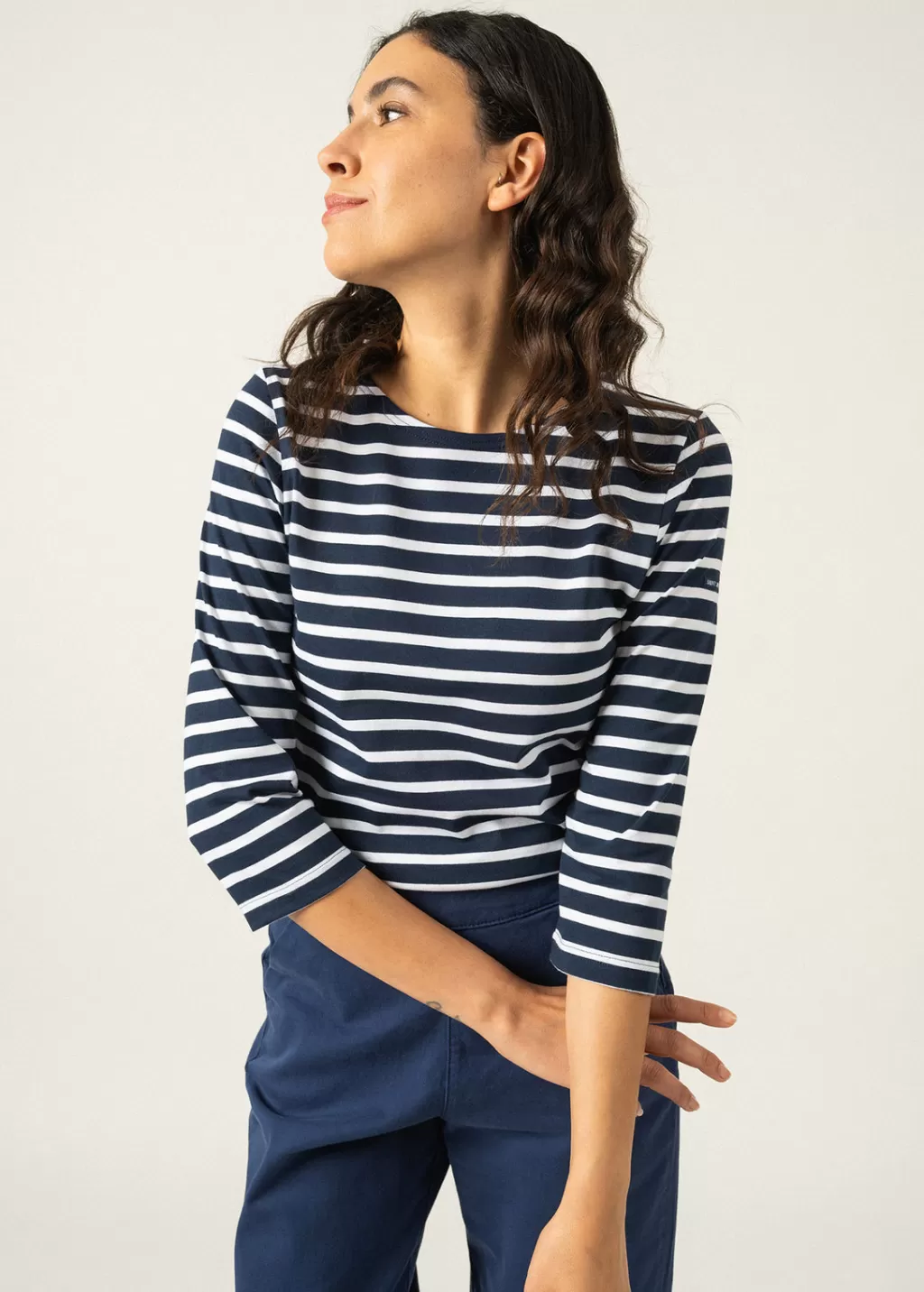 Shop Saint James Galathée striped sailor shirt Marine/neige