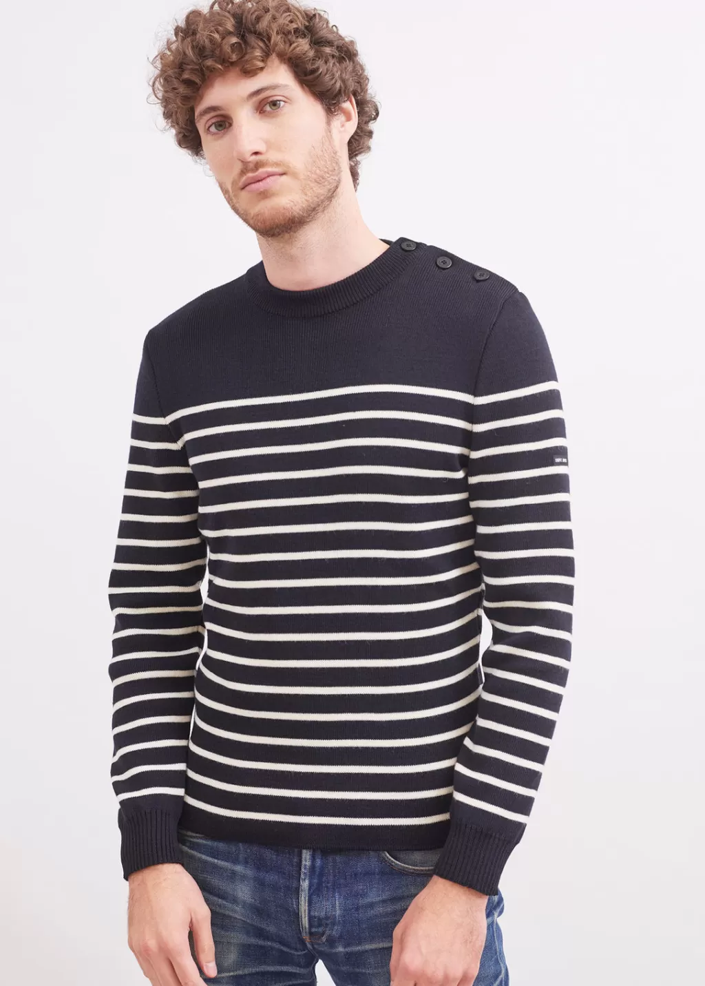 Shop Saint James Galiote striped sailor jumper Navy/ecume