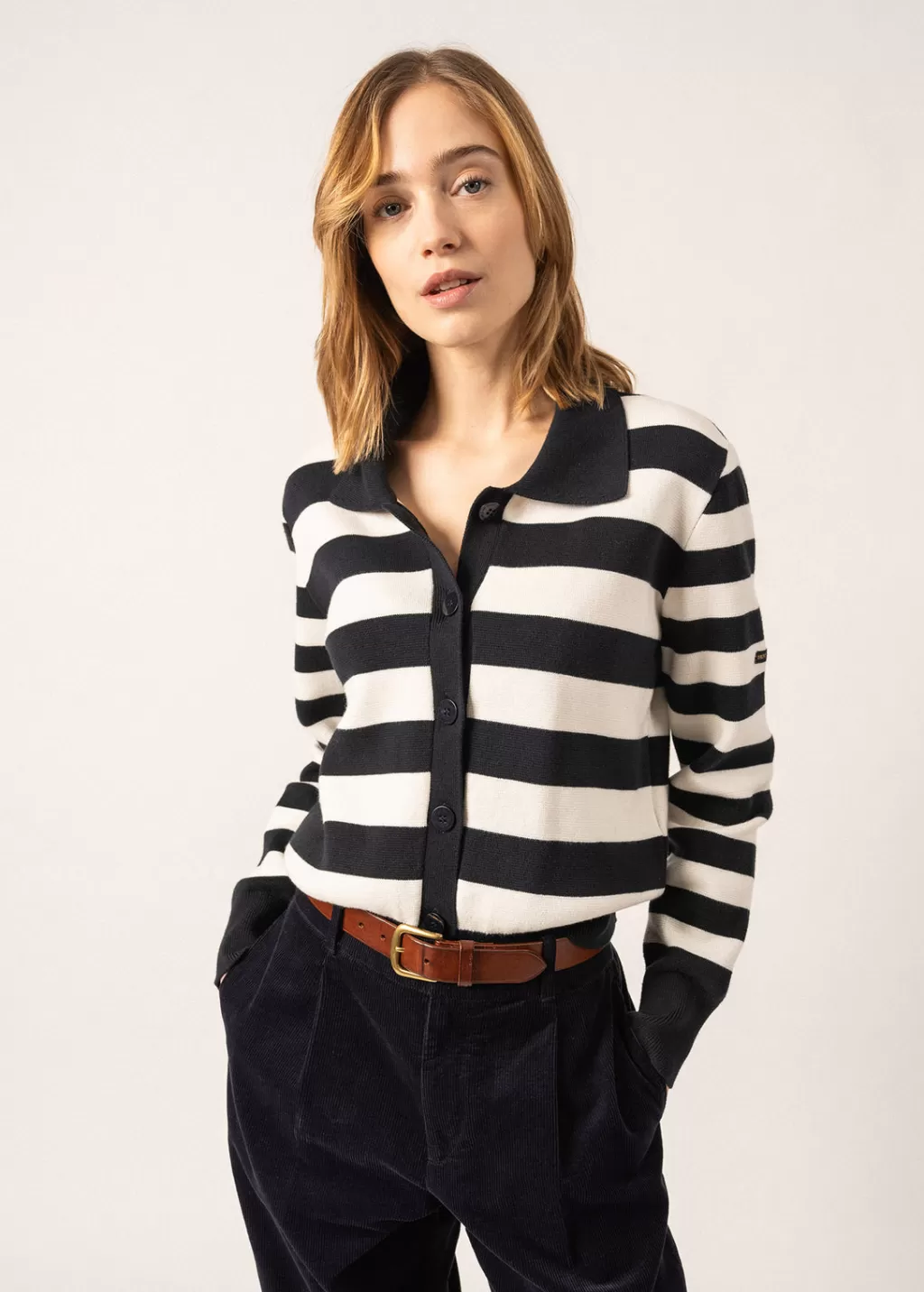 New Saint James Galway Striped Cardigan Navy/ecume