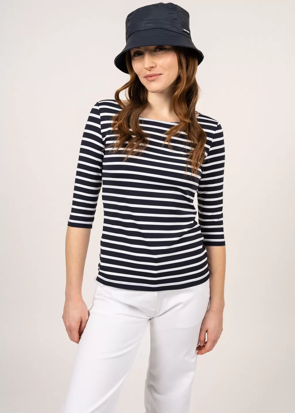 Clearance Saint James Garde Côte anti-UV striped sailor shirt Navy/neige