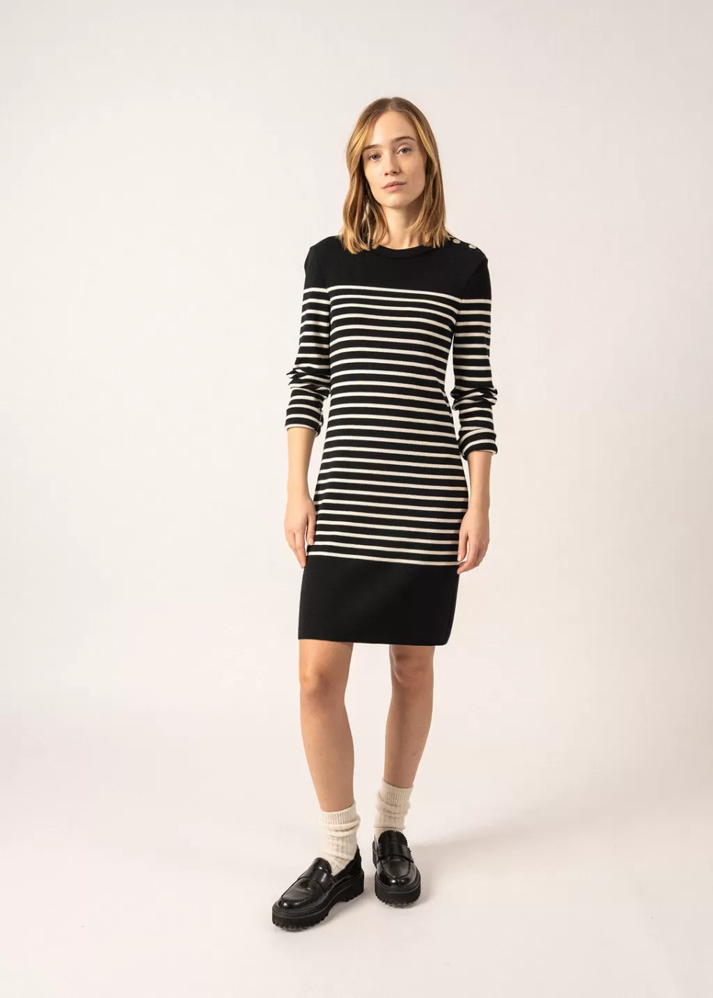 Discount Saint James Grande Marée striped jumper dress Noir/ecume