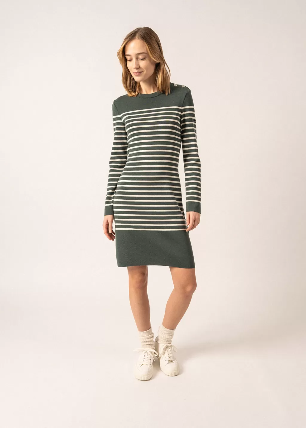 New Saint James Grande Marée striped jumper dress Vegetal/ecume