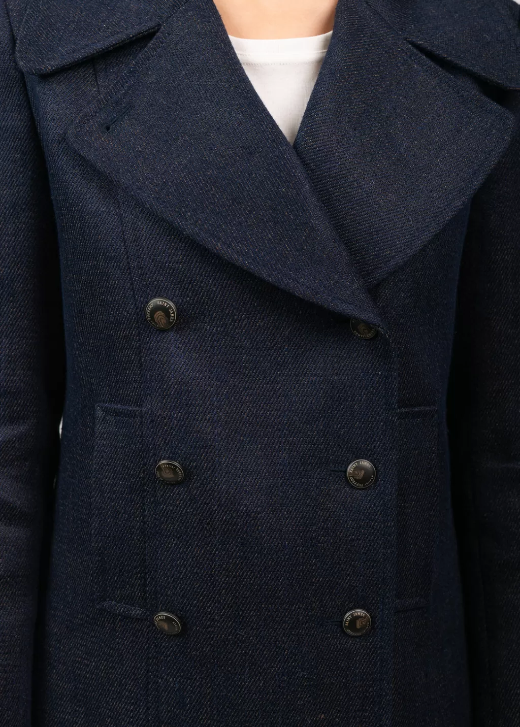 hritage_peacoat_for_women_in_merino_wool_5.webp Best Saint James Héritage peacoat for women in Merino wool Indigo/chanvre