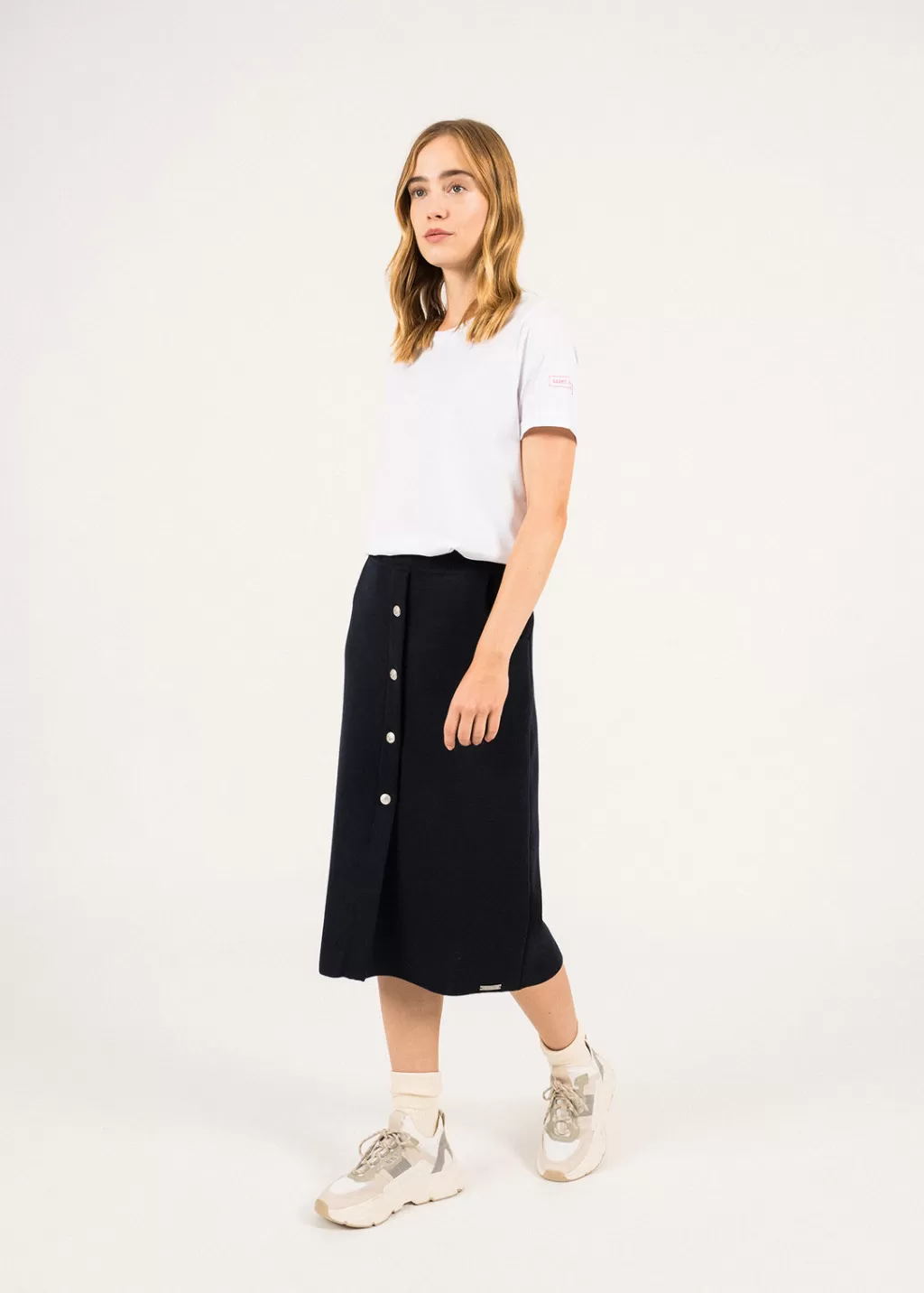 Shop Saint James Ile Lacroix Buttoned Wool Skirt Navy