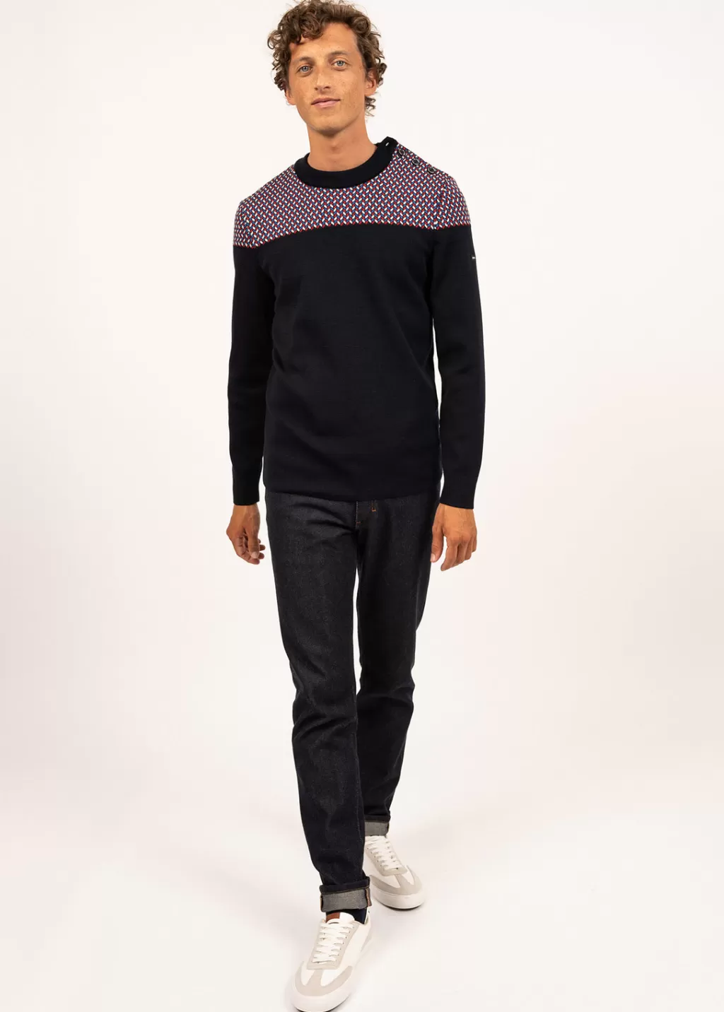 Store Saint James Jacquard sailor jumper Navy/multico