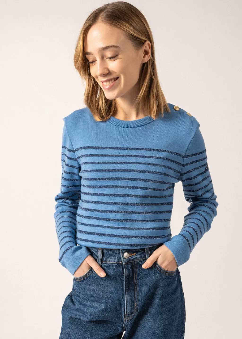 Cheap Saint James Marée II Lurex sailor jumper Oxygene/bleu