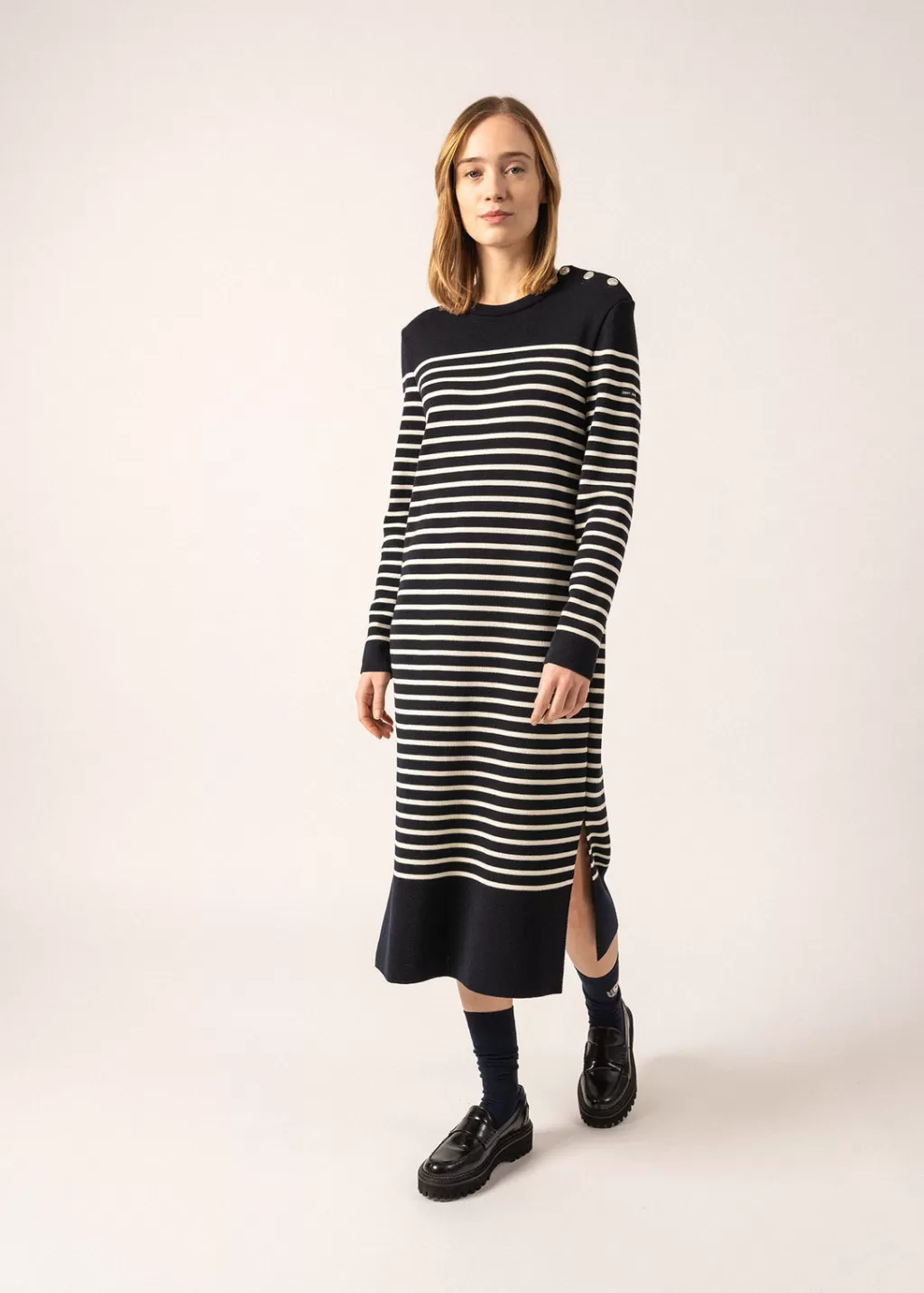 New Saint James Marée Long Knitted Dress Navy/ecume