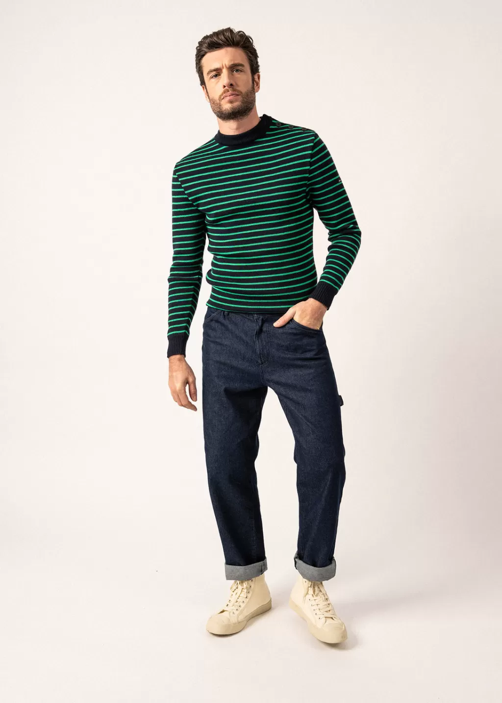 Shop Saint James Matelot authentic striped sailor jumper Marine/trefle