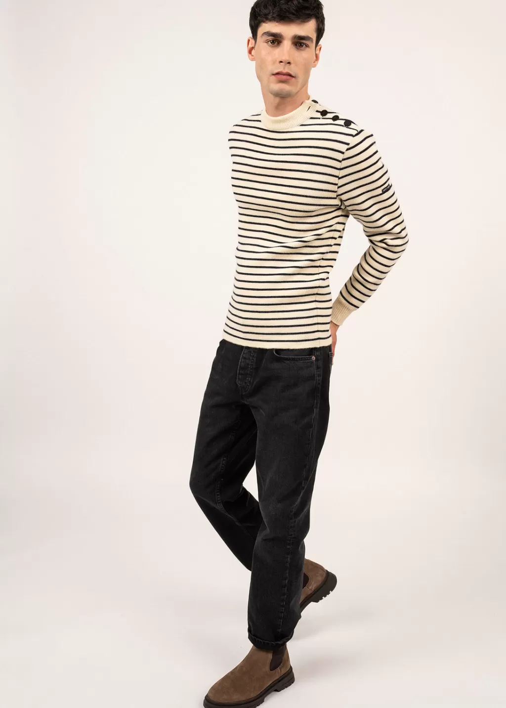 Discount Saint James Matelot authentic striped sailor jumper Ecru/marine