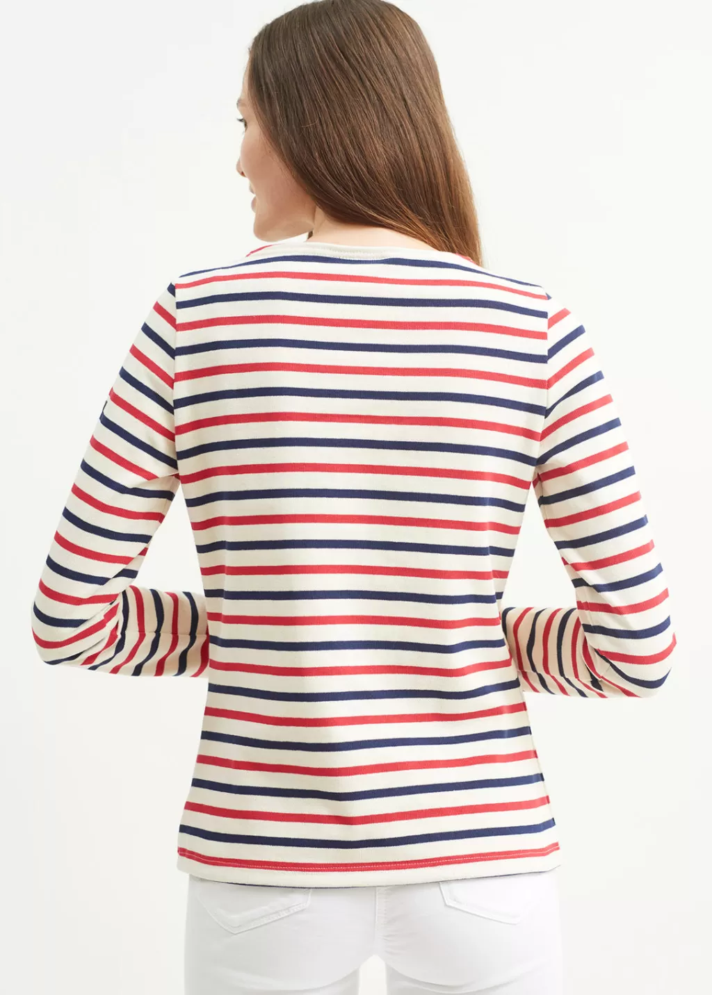 Discount Saint James Meridame tricolour striped sailot shirt Ecru/marine/tulipe