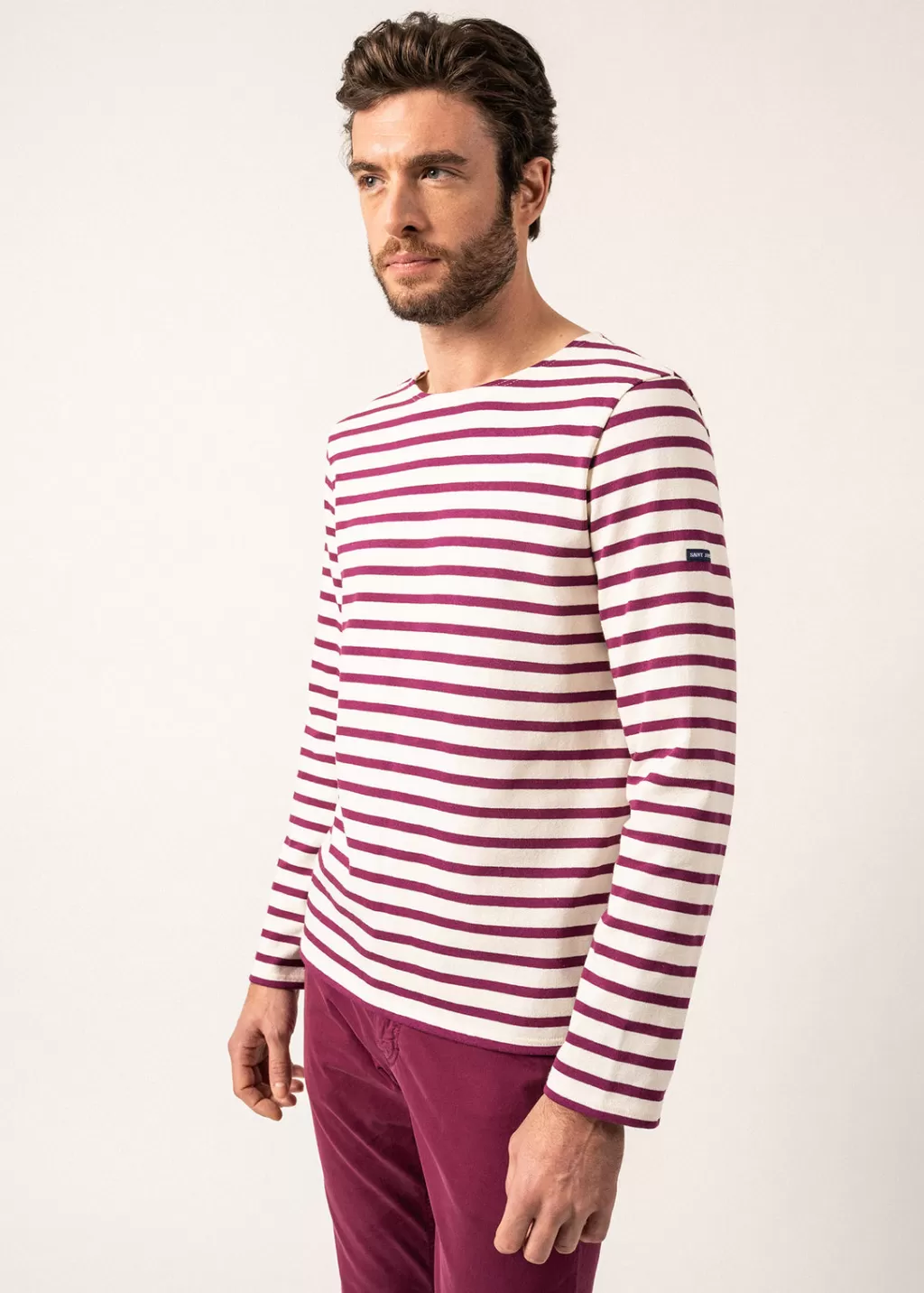 Discount Saint James Meridien unisex striped sailor shirt Ecume/prune