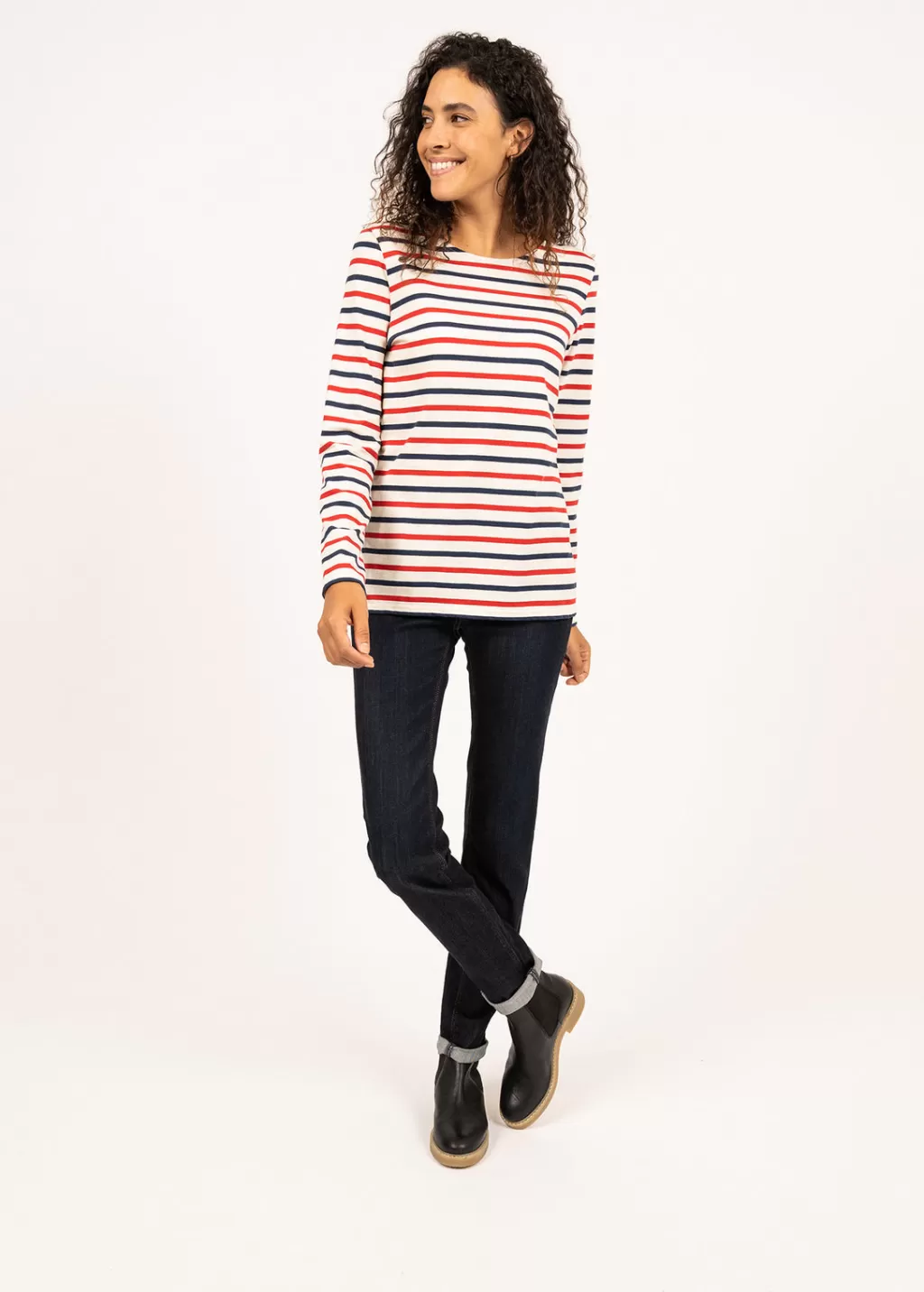 Hot Saint James Minquidame tricolour striped sailor shirt Ecru/marine/tulipe