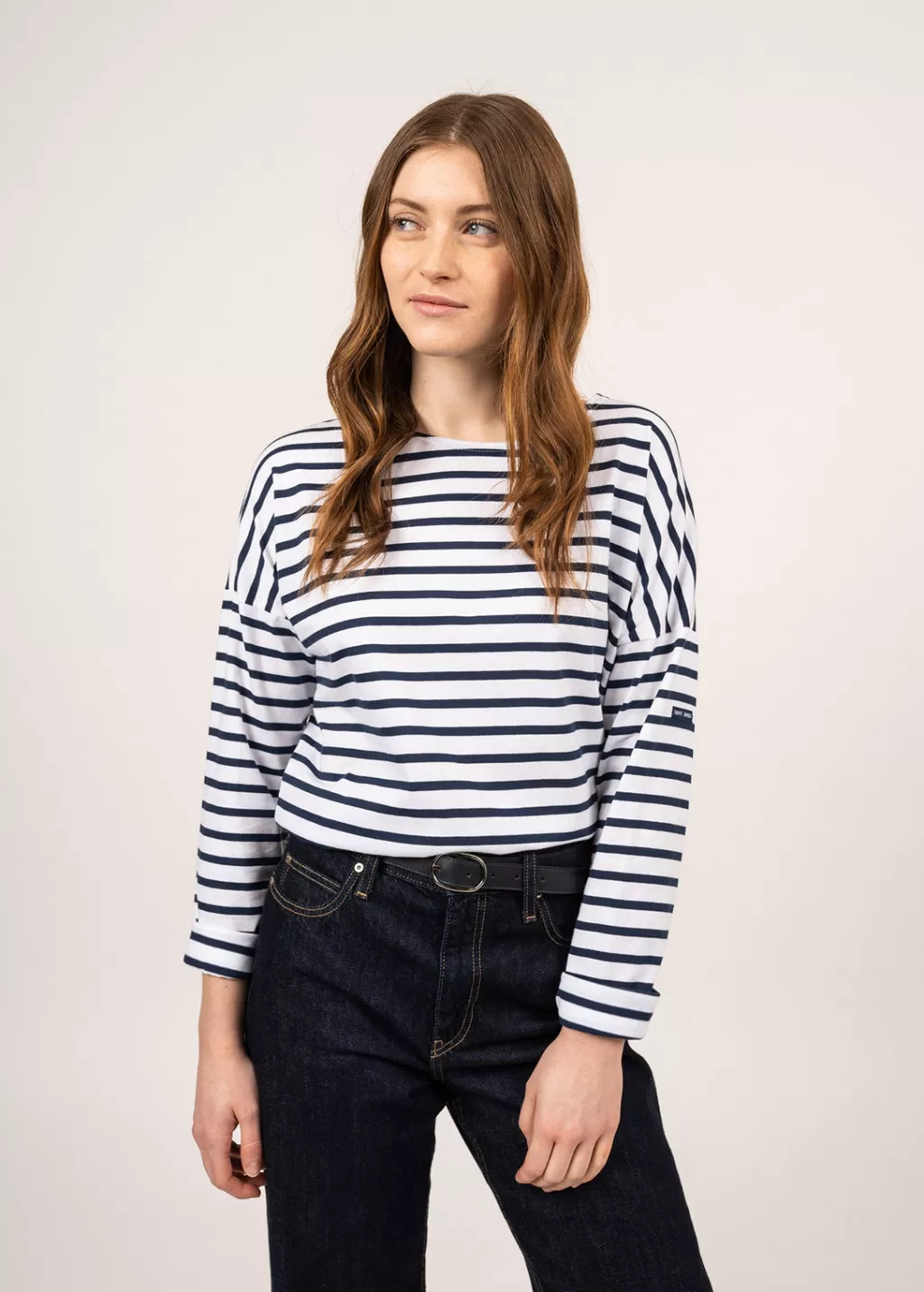 Sale Saint James Minquiers Drop oversized striped sailor shirt Neige/marine