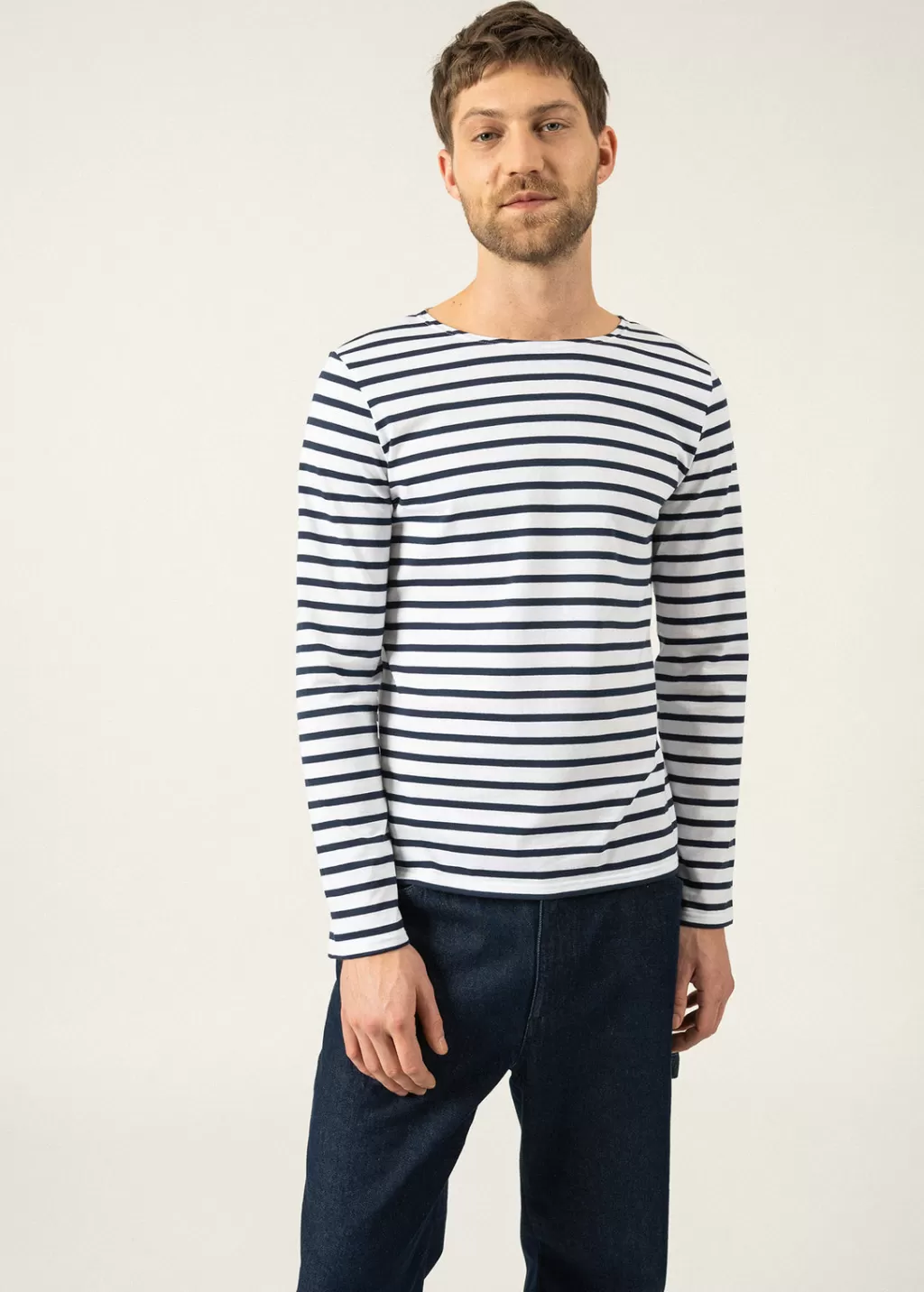 Best Sale Saint James Minquiers unisex striped sailor shirt Neige/marine