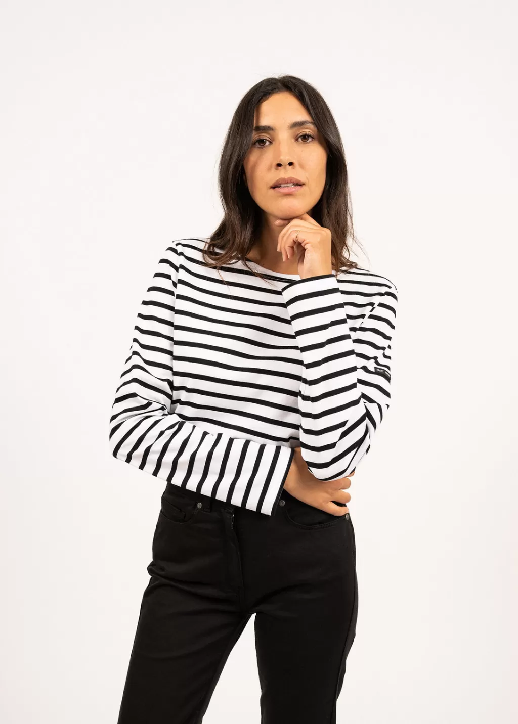 Sale Saint James Minquiers unisex striped sailor shirt Neige/noir