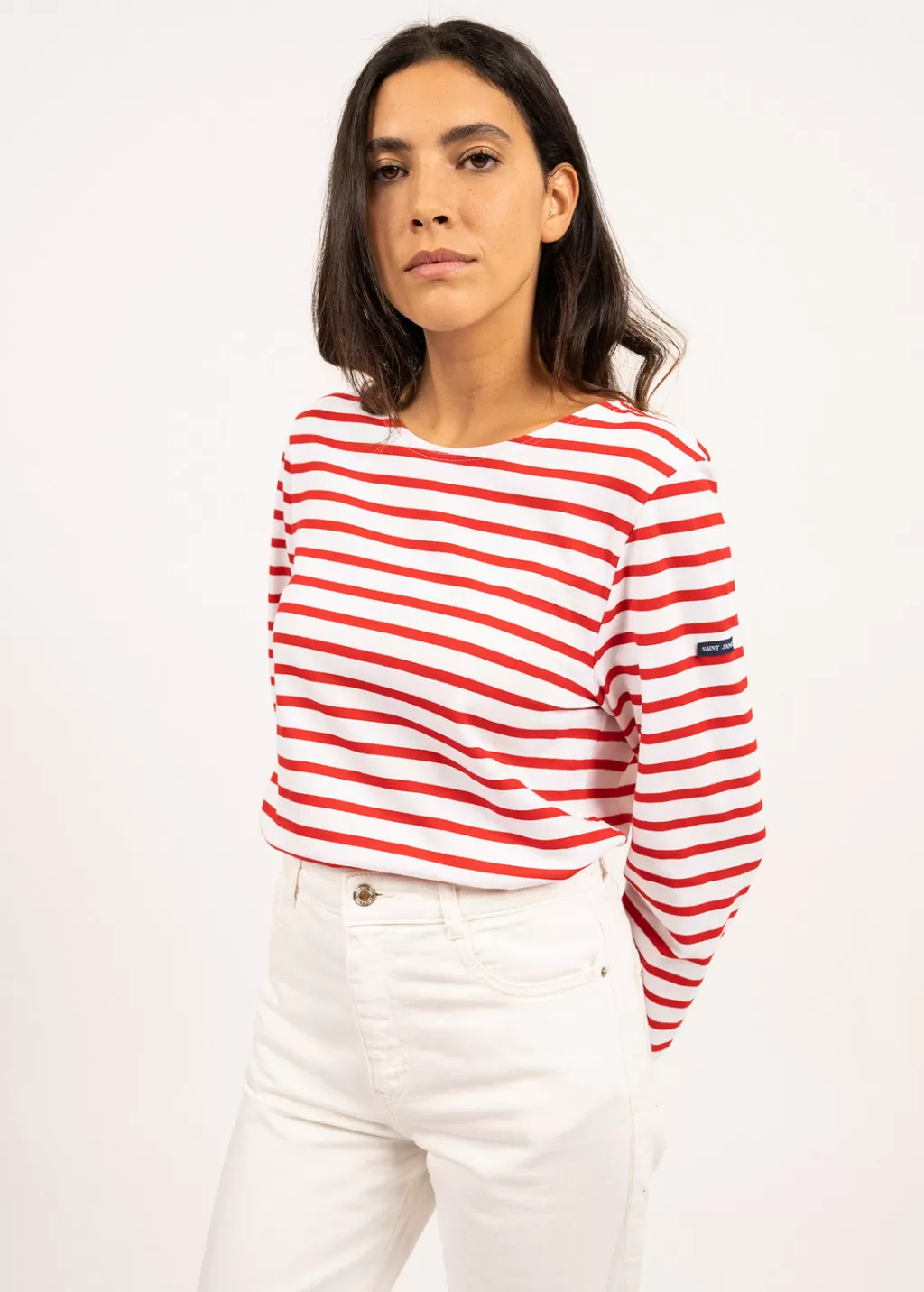 Store Saint James Minquiers unisex striped sailor shirt Neige/tulipe