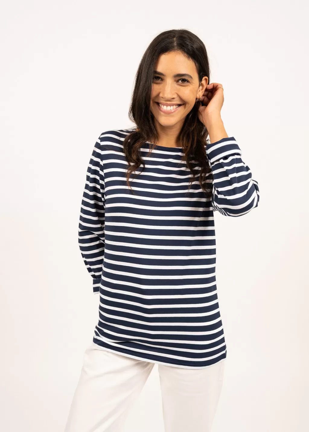 Shop Saint James Minquiers unisex striped sailor shirt Marine/neige