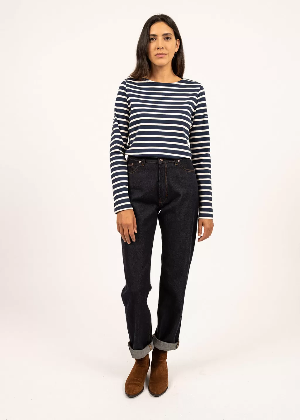 Online Saint James Minquilock iconic sailor striped shirt Marine/ecru