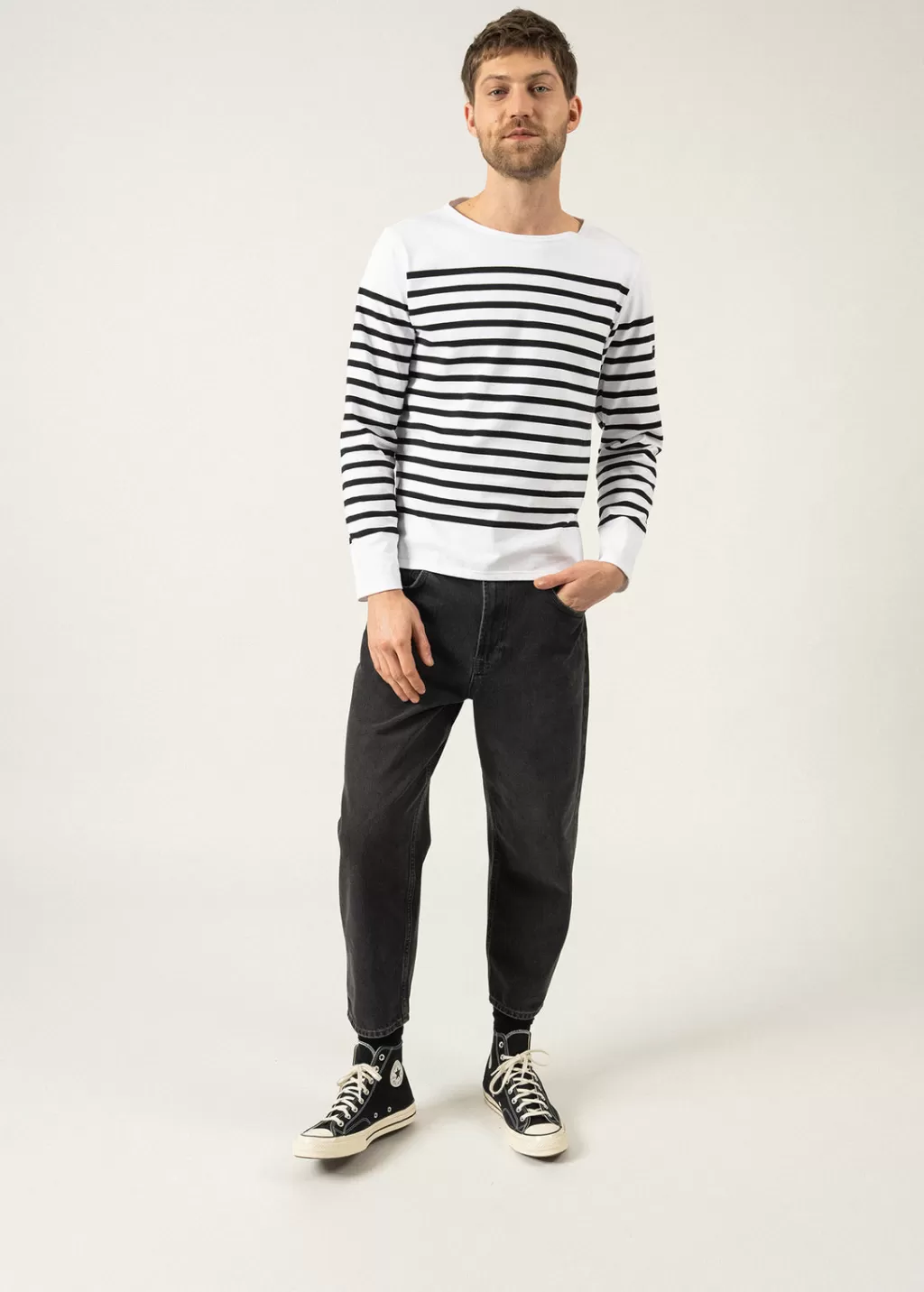 Cheap Saint James Naval authentic striped sailor shirt Neige/noir