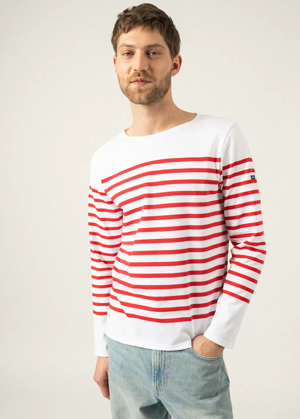 Discount Saint James Naval authentic striped sailor shirt Neige/tulipe