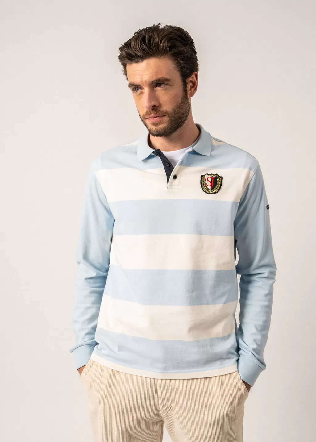 Sale Saint James Pierrot Rugby-style Striped Polo Shirt Ciel/ecume