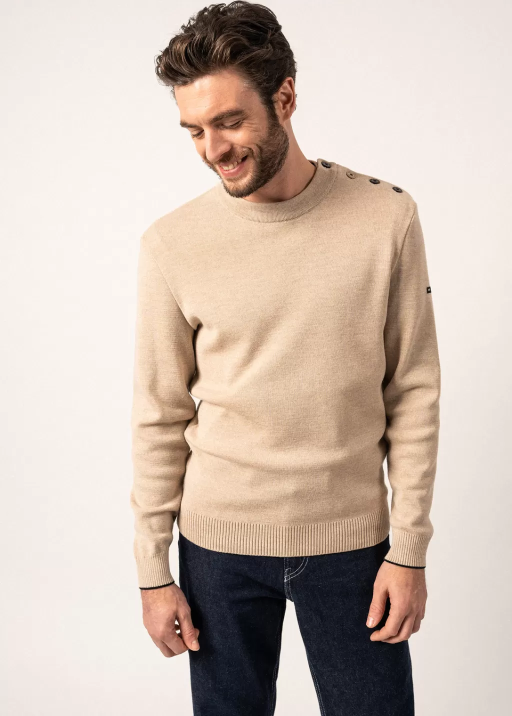 Outlet Saint James Rives sailor jumper in wool Beige/navy