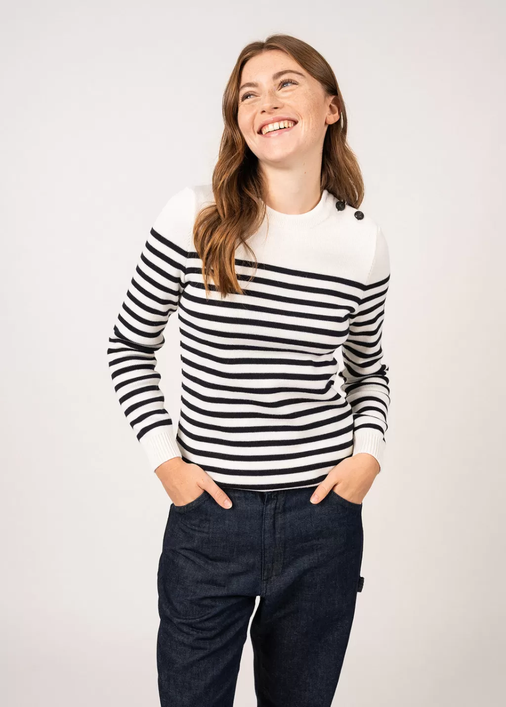 Online Saint James Rochefort striped sailor jumper Ecume/navy