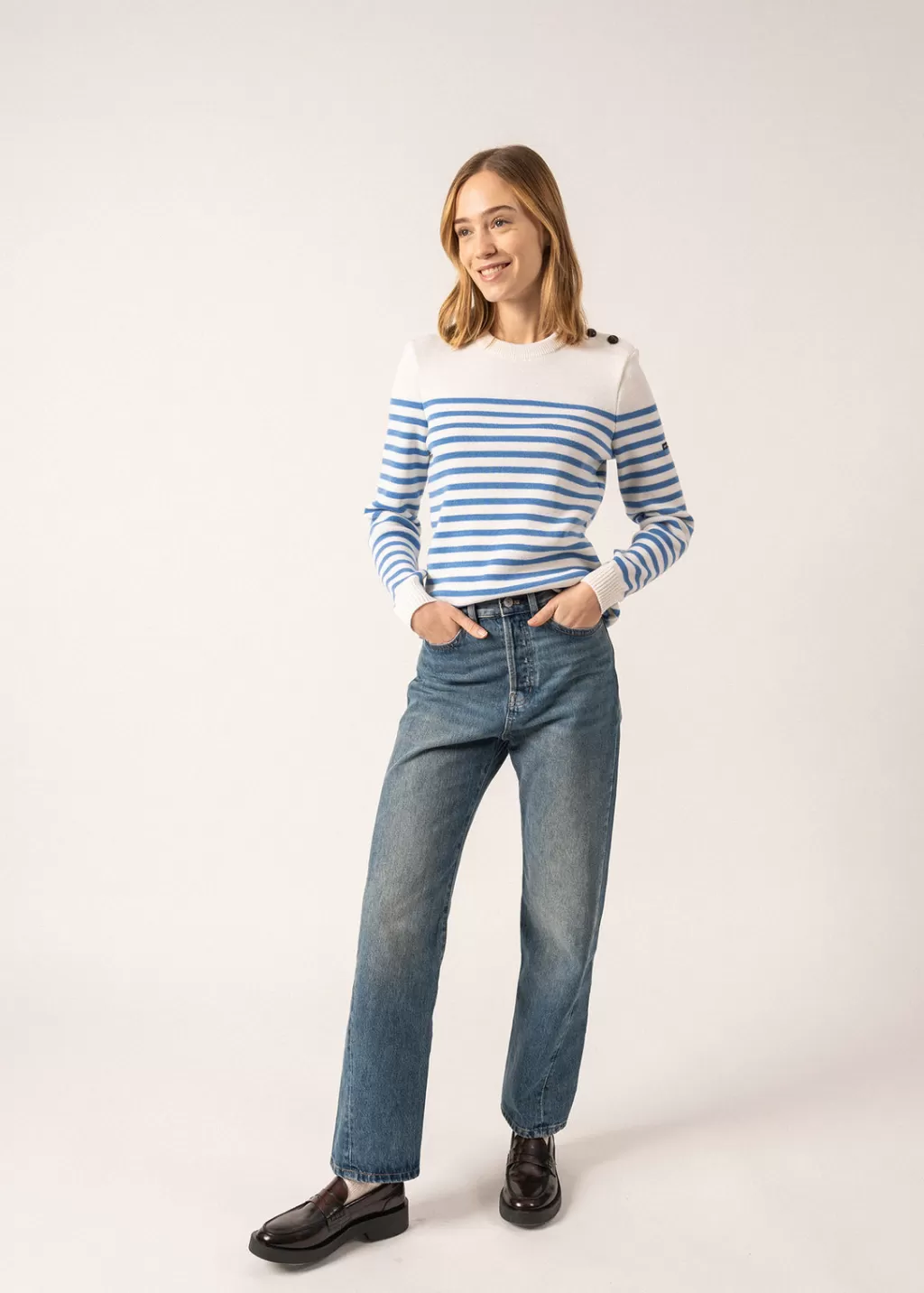 Clearance Saint James Rochefort striped sailor jumper Ecume/oxygene