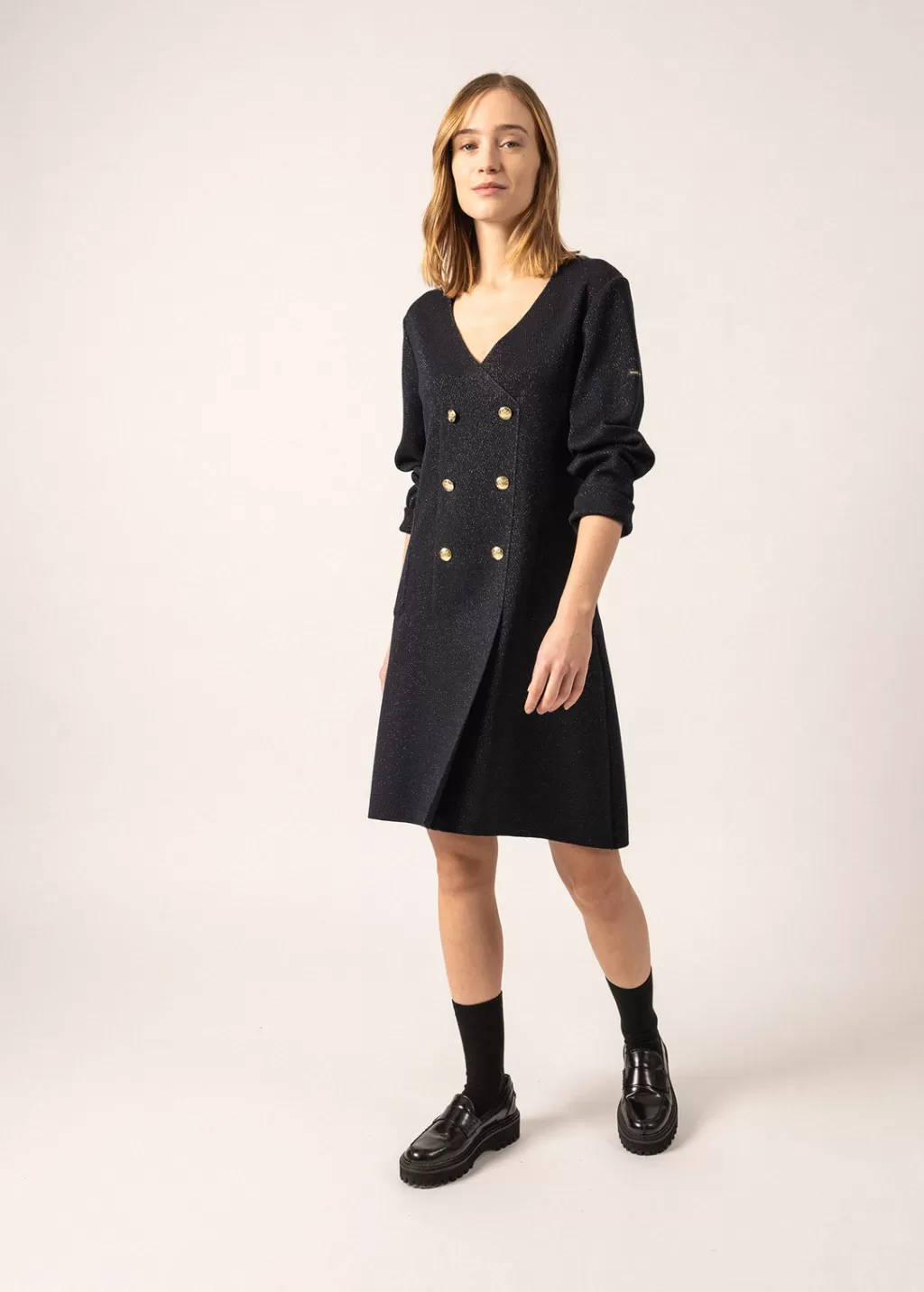 Outlet Saint James Royale Lurex Wool Wrap Dress Navy/champagne