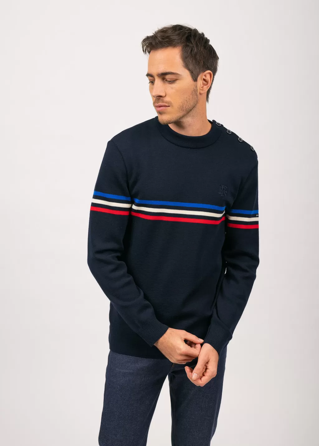 Cheap Saint James Sailor jumper with tricolour stripes Navy